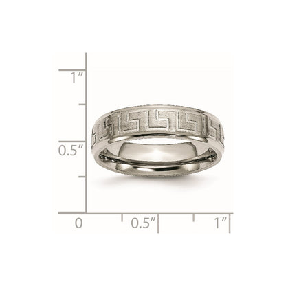 Titanium Ridged Edge Greek Key Design 6mm Satin/Polished Band