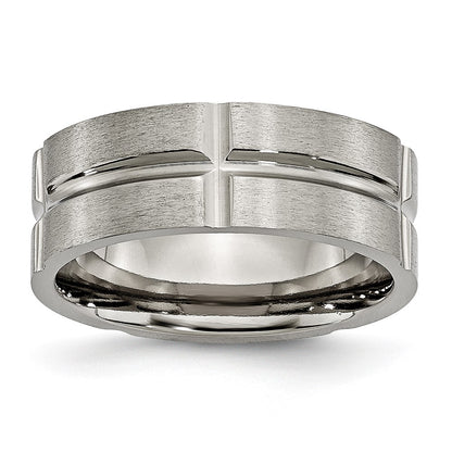 Titanium Grooved 8mm Brushed And Polished Band