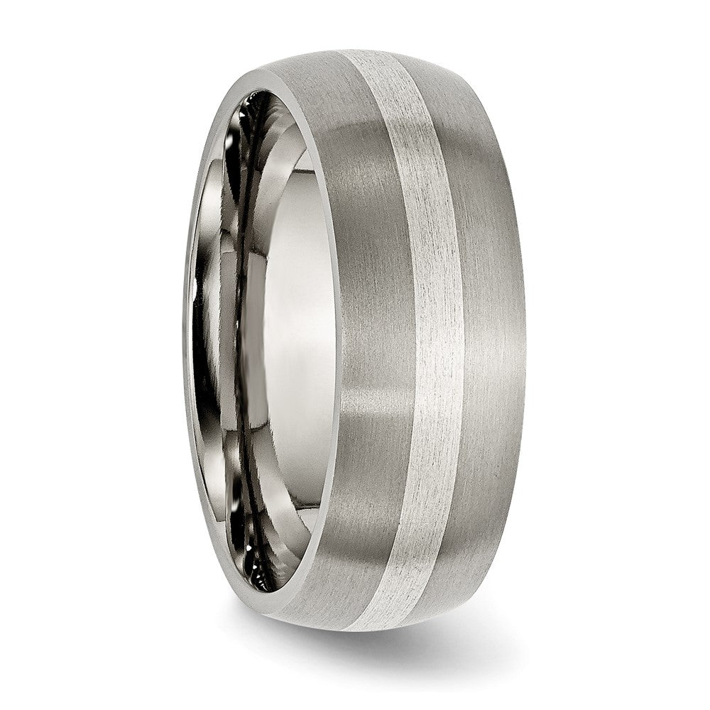 Titanium/Silver Two Tone Titanium Sterling Silver Inlay 8mm Brushed Band