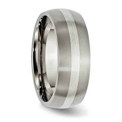Titanium/Silver Two Tone Titanium Sterling Silver Inlay 8mm Brushed Band