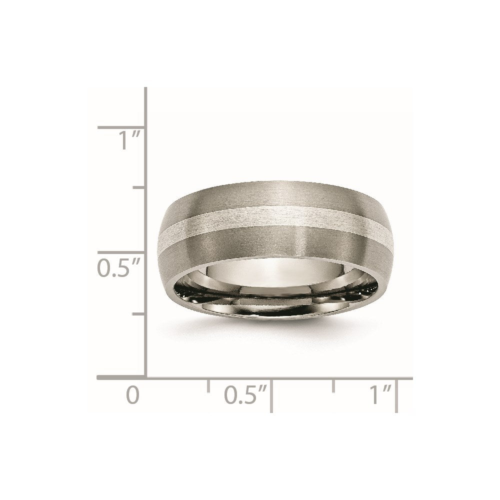 Titanium/Silver Two Tone Titanium Sterling Silver Inlay 8mm Brushed Band