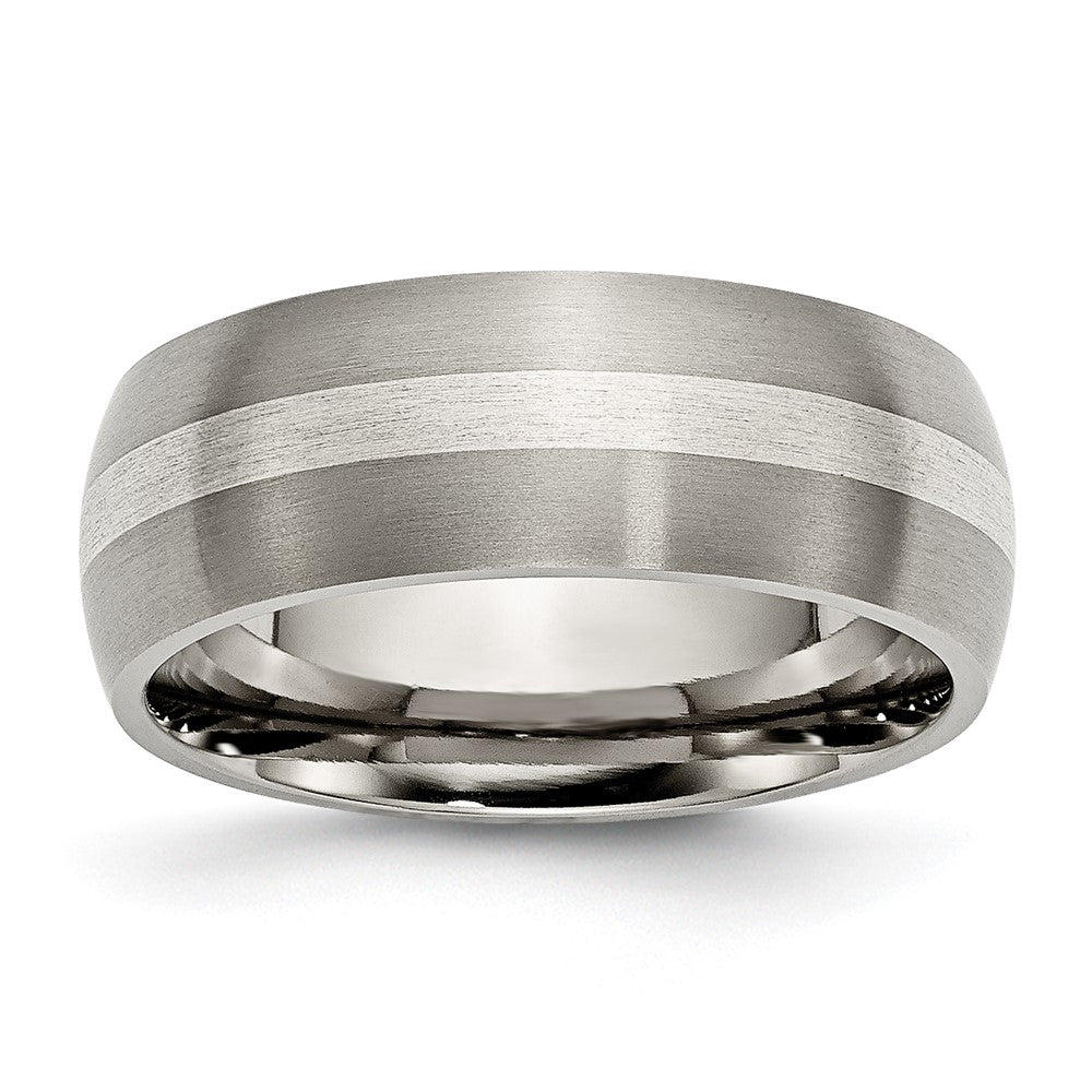 Titanium/Silver Two Tone Titanium Sterling Silver Inlay 8mm Brushed Band