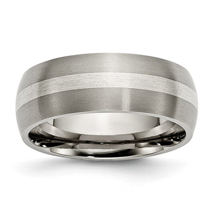 Titanium/Silver Two Tone Titanium Sterling Silver Inlay 8mm Brushed Band