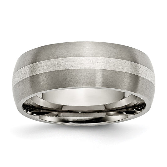 Titanium/Silver Two Tone Titanium Sterling Silver Inlay 8mm Brushed Band