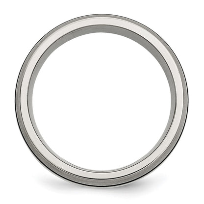 Titanium/Silver Two Tone Titanium Grooved Sterling Silver Inlay 8mm Brushed/Antiqued Band