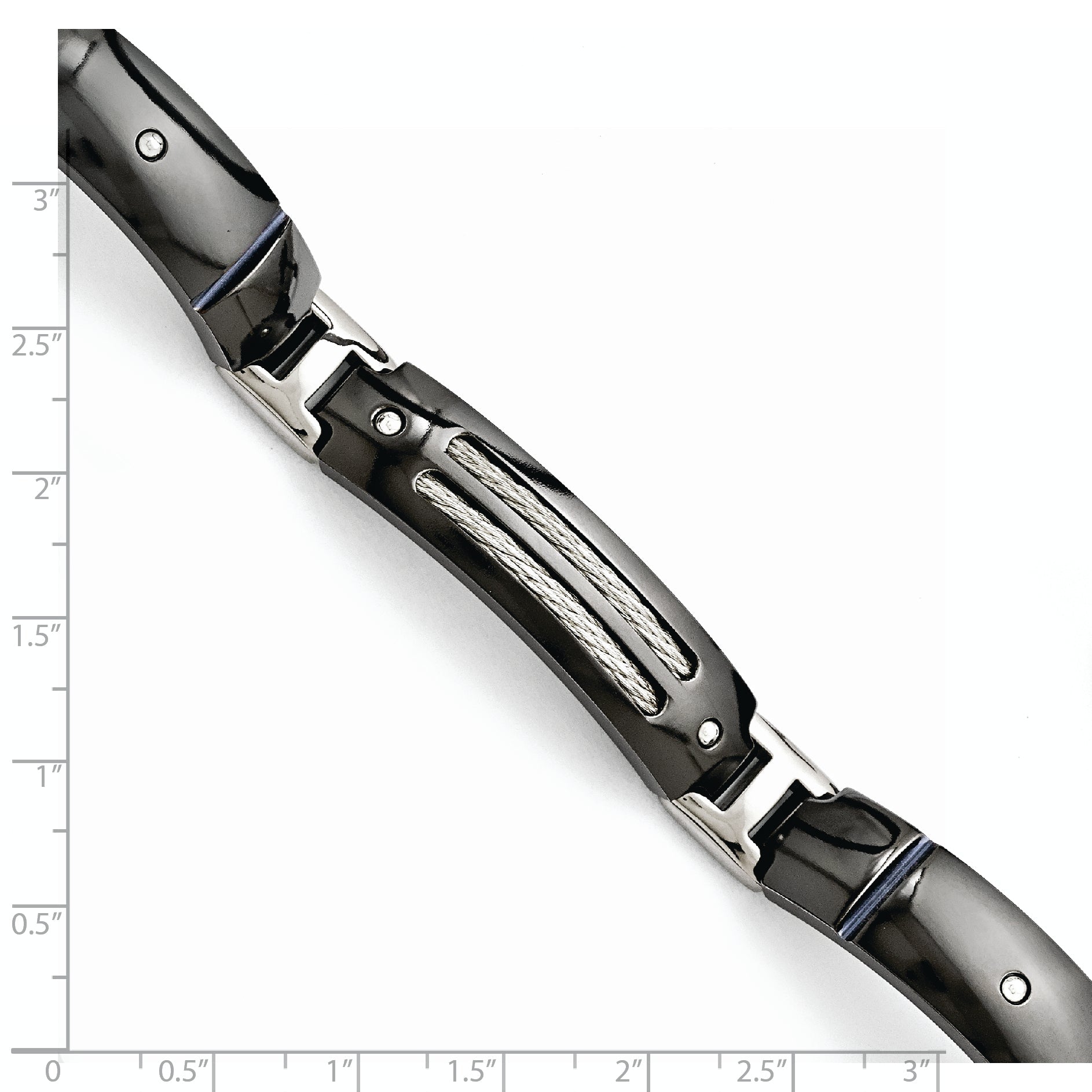 Titanium/Silver Two Tone Titanium Sterling Silver Anodized Black Ti Polished Cable Link Bracelet