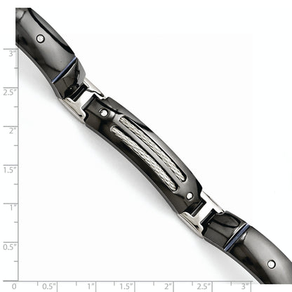 Titanium/Silver Two Tone Titanium Sterling Silver Anodized Black Ti Polished Cable Link Bracelet