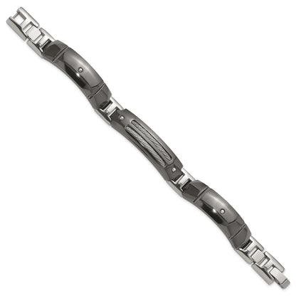 Titanium/Silver Two Tone Titanium Sterling Silver Anodized Black Ti Polished Cable Link Bracelet