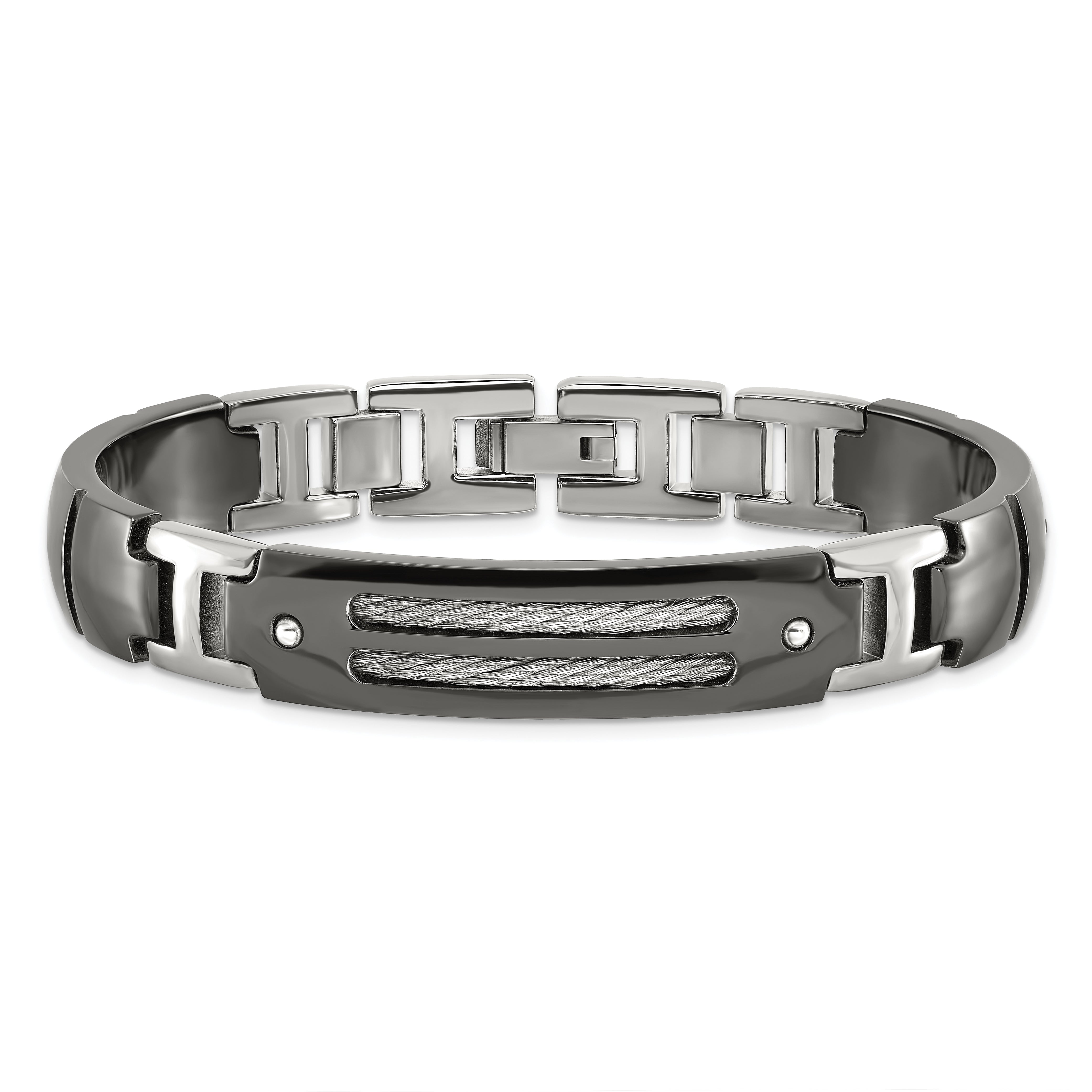 Titanium/Silver Two Tone Titanium Sterling Silver Anodized Black Ti Polished Cable Link Bracelet