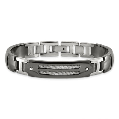 Titanium/Silver Two Tone Titanium Sterling Silver Anodized Black Ti Polished Cable Link Bracelet