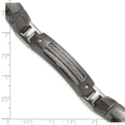 Titanium/Silver Two Tone Titanium Sterling Silver Anodized Black Ti Polished Cable Link Bracelet
