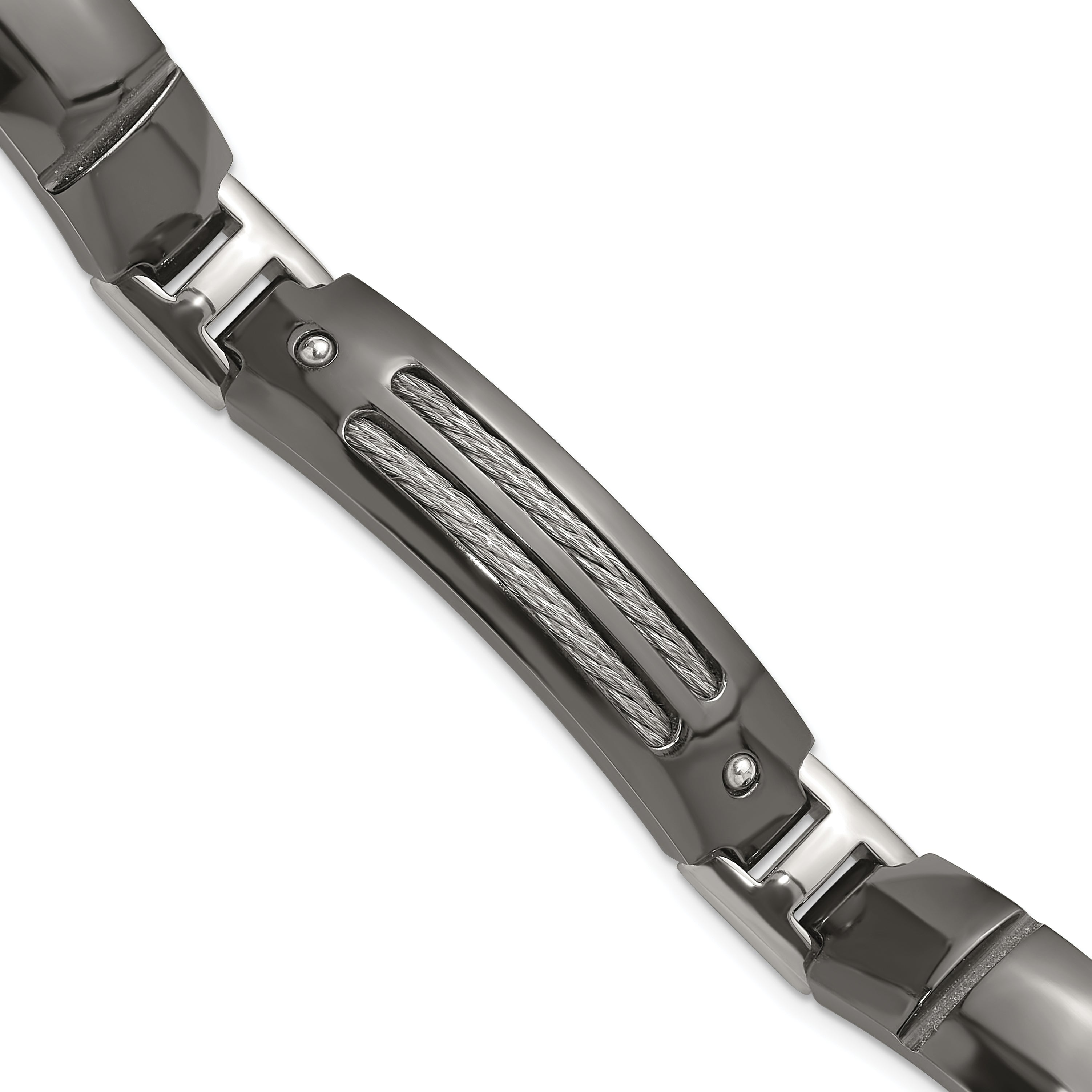 Titanium/Silver Two Tone Titanium Sterling Silver Anodized Black Ti Polished Cable Link Bracelet