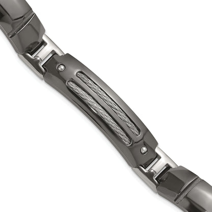 Titanium/Silver Two Tone Titanium Sterling Silver Anodized Black Ti Polished Cable Link Bracelet
