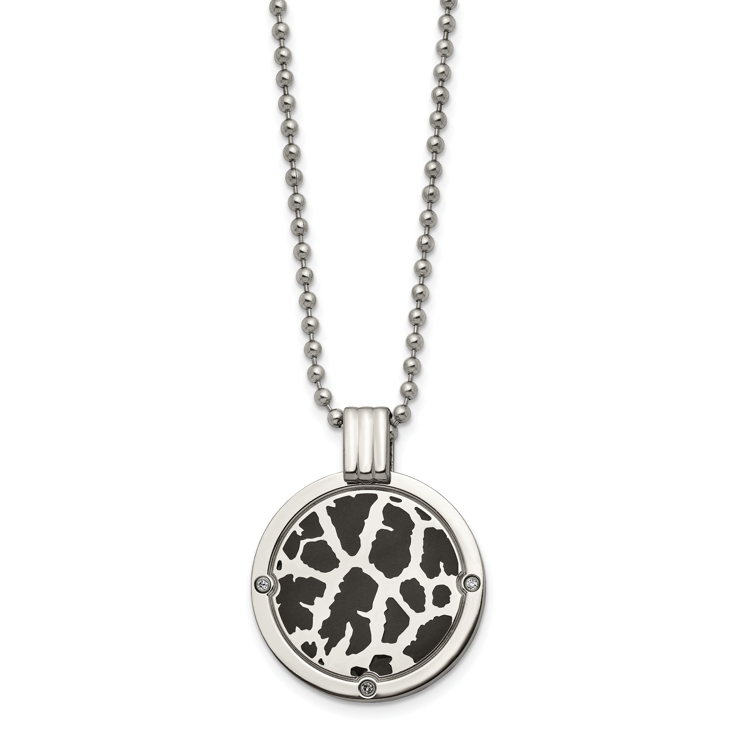 Titanium Polished Black Enamel With 1/20Ct. Diamond 24In Necklace