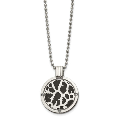 Titanium Polished Black Enamel With 1/20Ct. Diamond 24In Necklace