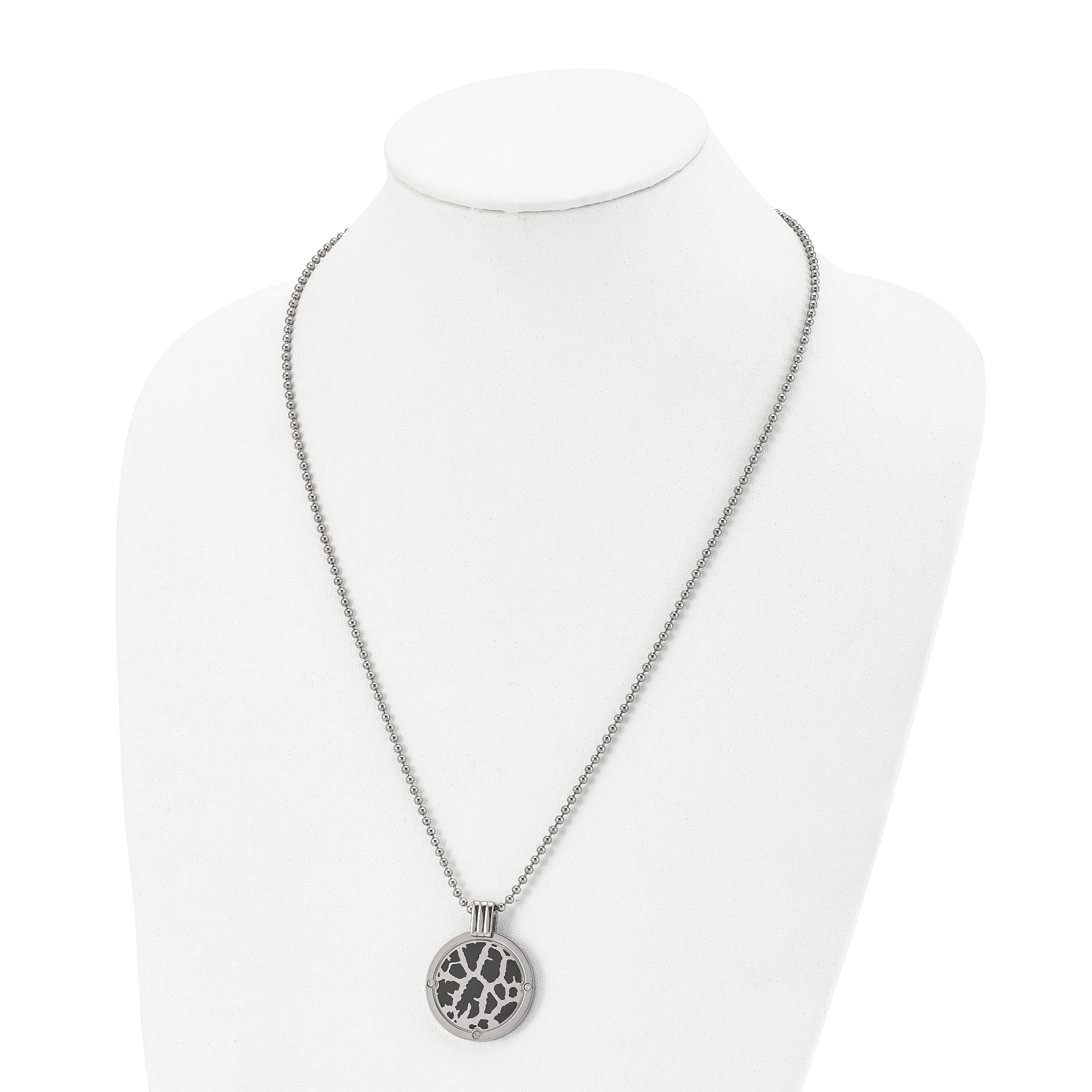 Titanium Polished Black Enamel With 1/20Ct. Diamond 24In Necklace