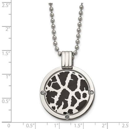Titanium Polished Black Enamel With 1/20Ct. Diamond 24In Necklace
