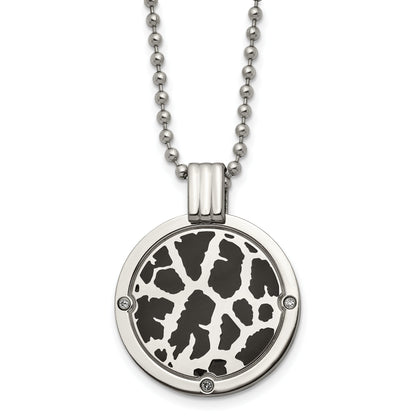 Titanium Polished Black Enamel With 1/20Ct. Diamond 24In Necklace