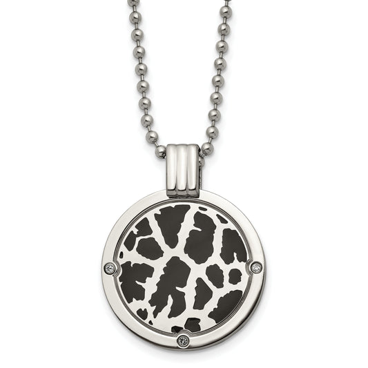 Titanium Polished Black Enamel With 1/20Ct. Diamond 24In Necklace