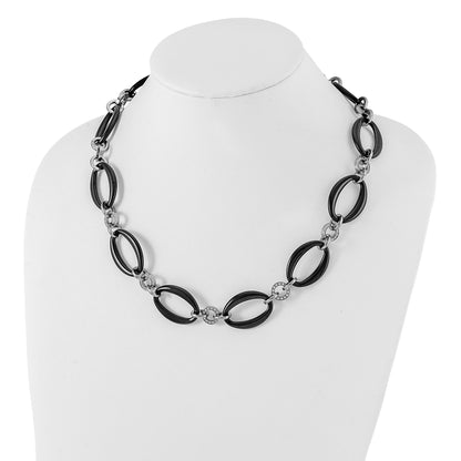 Titanium Polished Black Ip Plated & Cz Oval Link Necklace