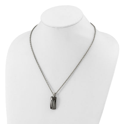 Titanium/Silver Two Tone Titanium/Ster.Sil Black Ti Polished Cable Inlay Dog Tag Necklace