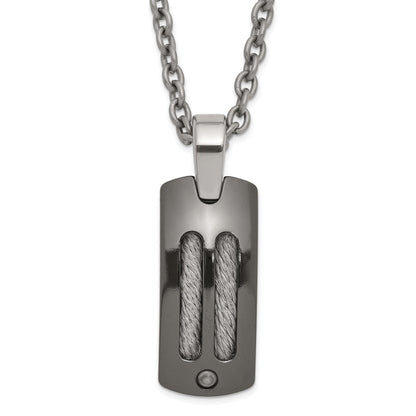 Titanium/Silver Two Tone Titanium/Ster.Sil Black Ti Polished Cable Inlay Dog Tag Necklace