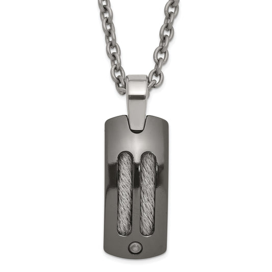 Titanium/Silver Two Tone Titanium/Ster.Sil Black Ti Polished Cable Inlay Dog Tag Necklace