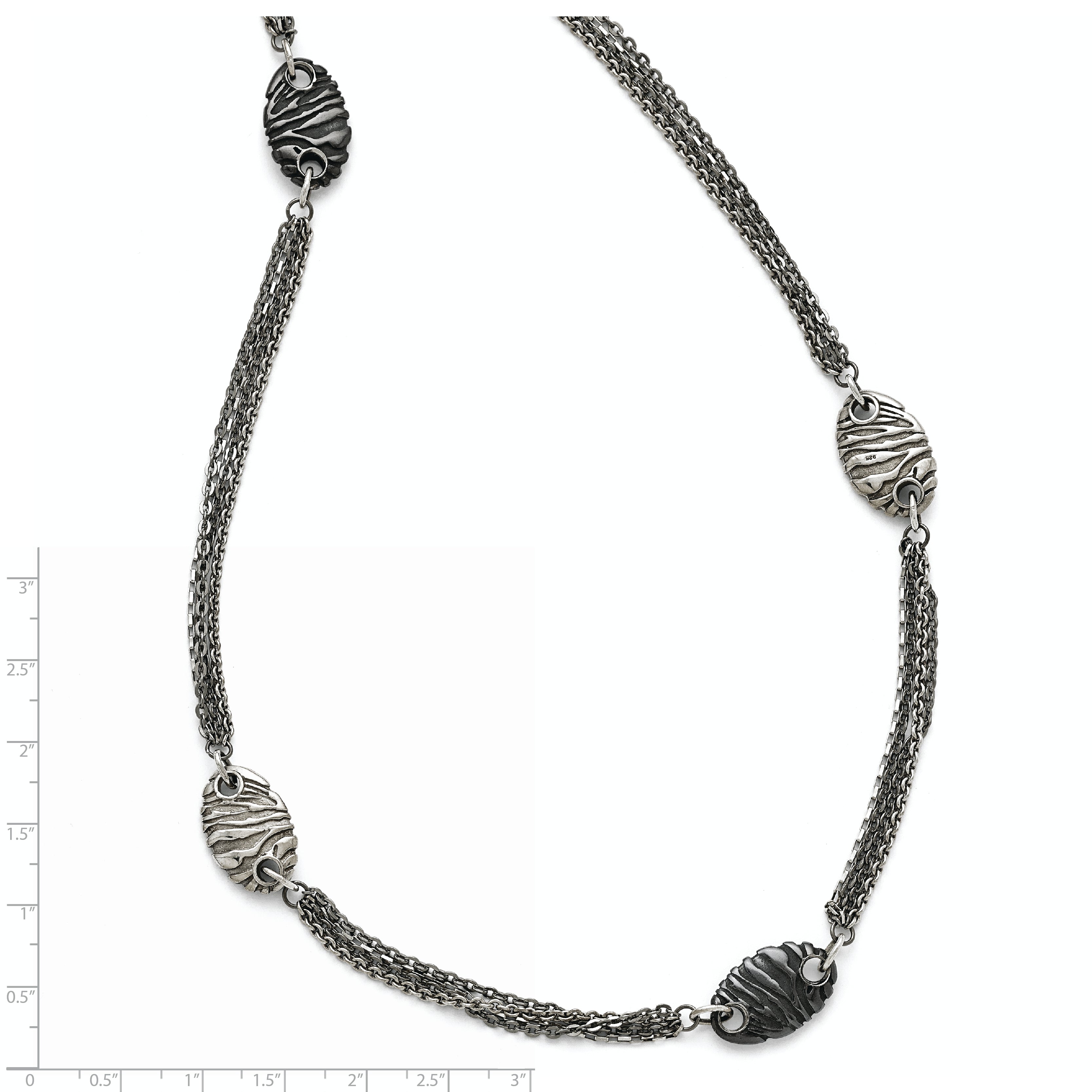 Titanium/Silver Two Tone Titanium Sterling Silver Black Ti Polished And Etched Oval Station Necklace