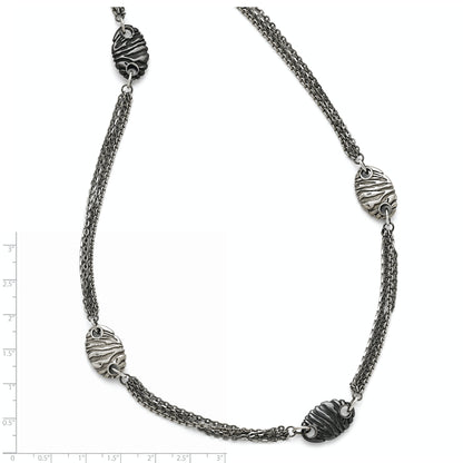 Titanium/Silver Two Tone Titanium Sterling Silver Black Ti Polished And Etched Oval Station Necklace