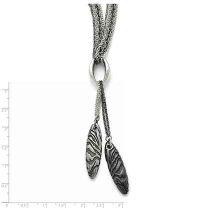 Titanium/Silver Two Tone Titanium/Ster.Sil Black Ti Polished Etched Spear 4 Chain Necklace