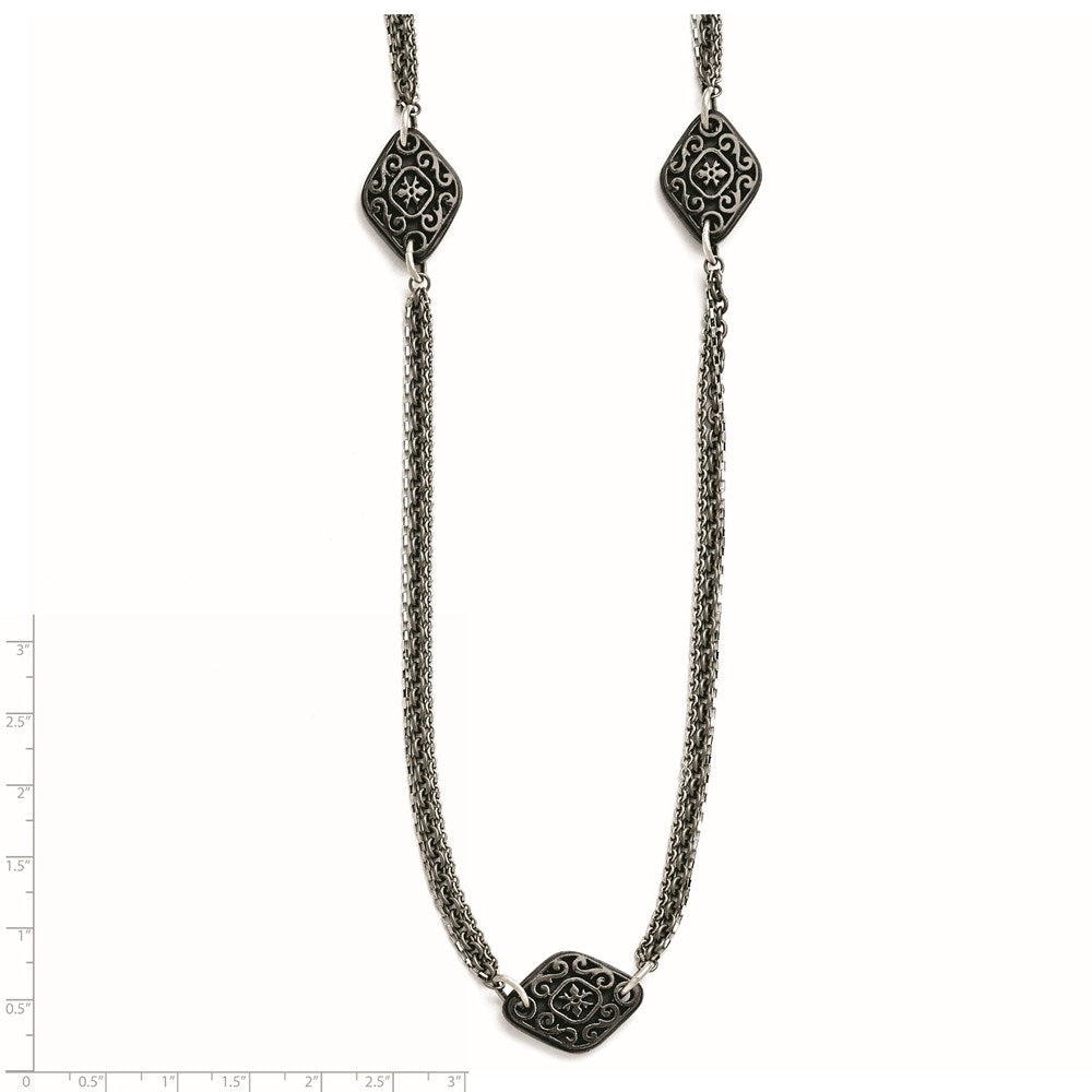 Titanium/Silver Two Tone Titanium/Ster.Sil Black Ti Polished Etched Charms Necklace