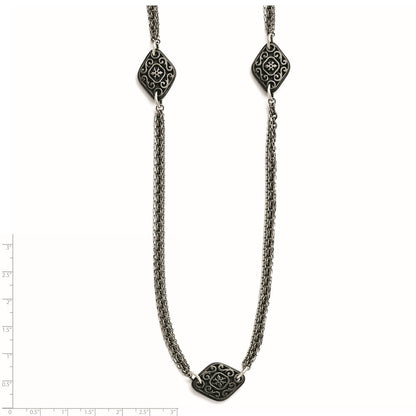 Titanium/Silver Two Tone Titanium/Ster.Sil Black Ti Polished Etched Charms Necklace