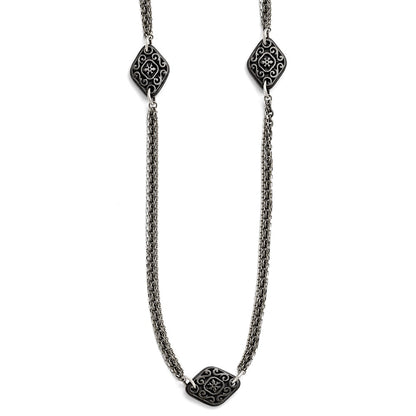 Titanium/Silver Two Tone Titanium/Ster.Sil Black Ti Polished Etched Charms Necklace