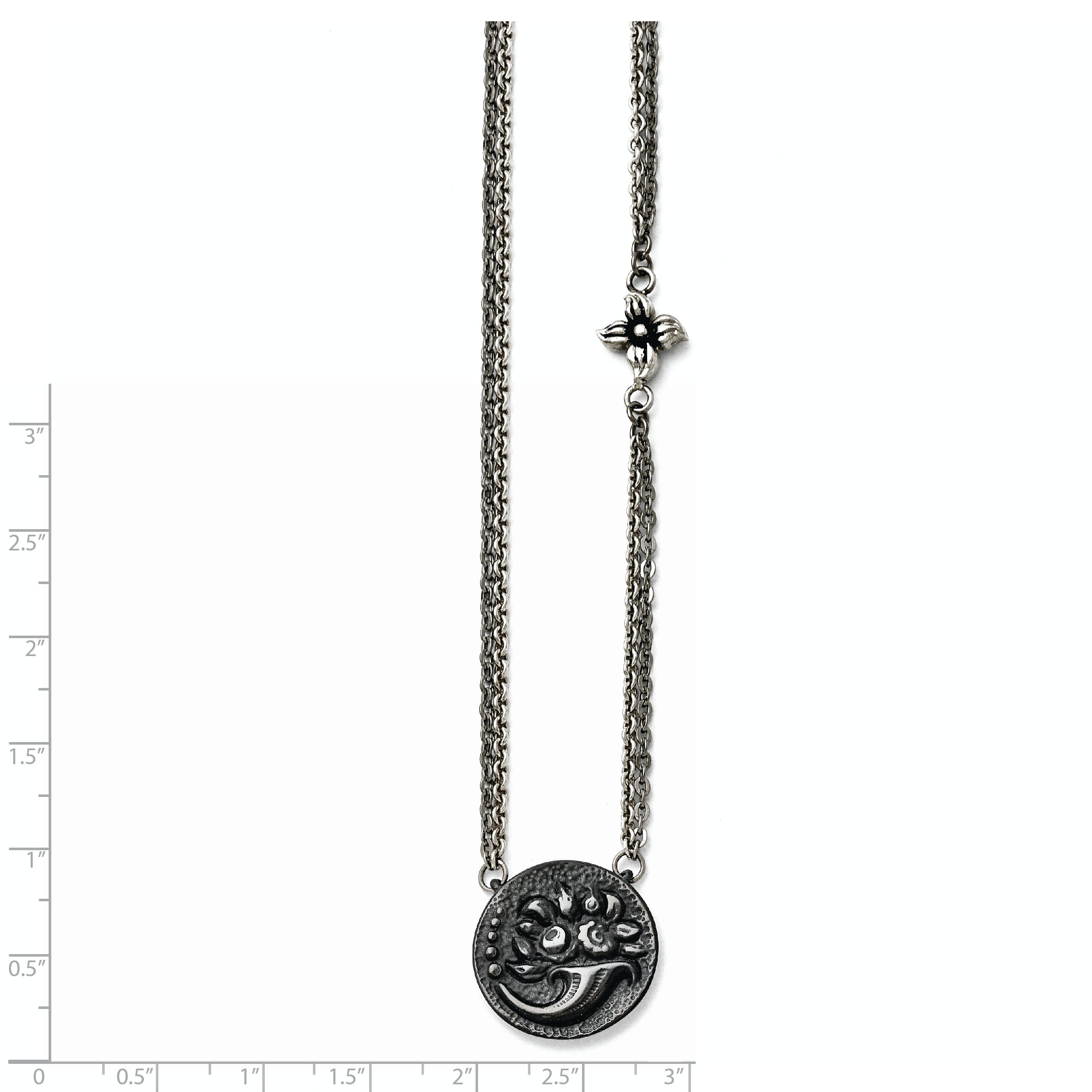 Titanium/Silver Two Tone Titanium/Ster.Sil Black Ti Polished Etched Floral Necklace