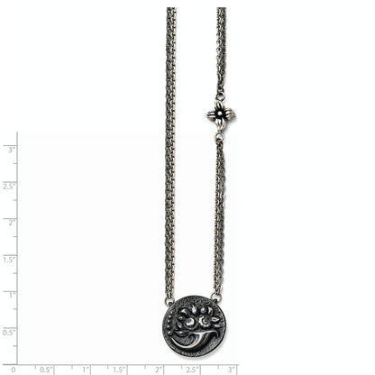 Titanium/Silver Two Tone Titanium/Ster.Sil Black Ti Polished Etched Floral Necklace