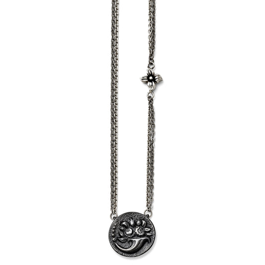 Titanium/Silver Two Tone Titanium/Ster.Sil Black Ti Polished Etched Floral Necklace