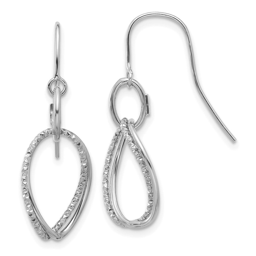 10K White Gold Polished And Textured Shepherd Hook Earrings
