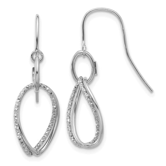 10K White Gold Polished And Textured Shepherd Hook Earrings