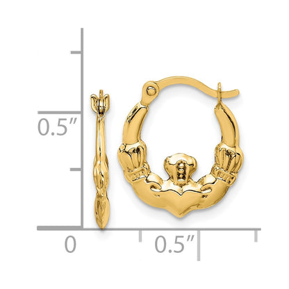 14K Yellow Gold Claddagh Hoop Earrings