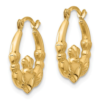 14K Yellow Gold Claddagh Hoop Earrings