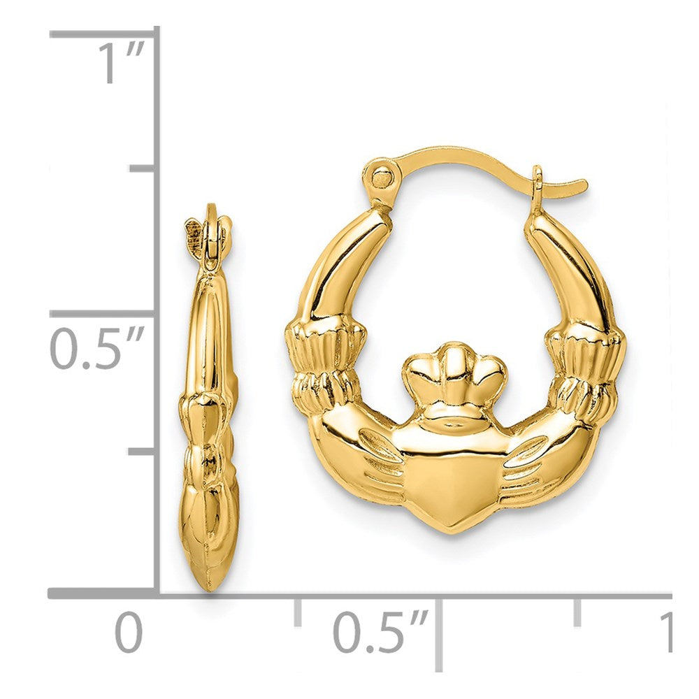 14K Yellow Gold Claddagh Hoop Earrings