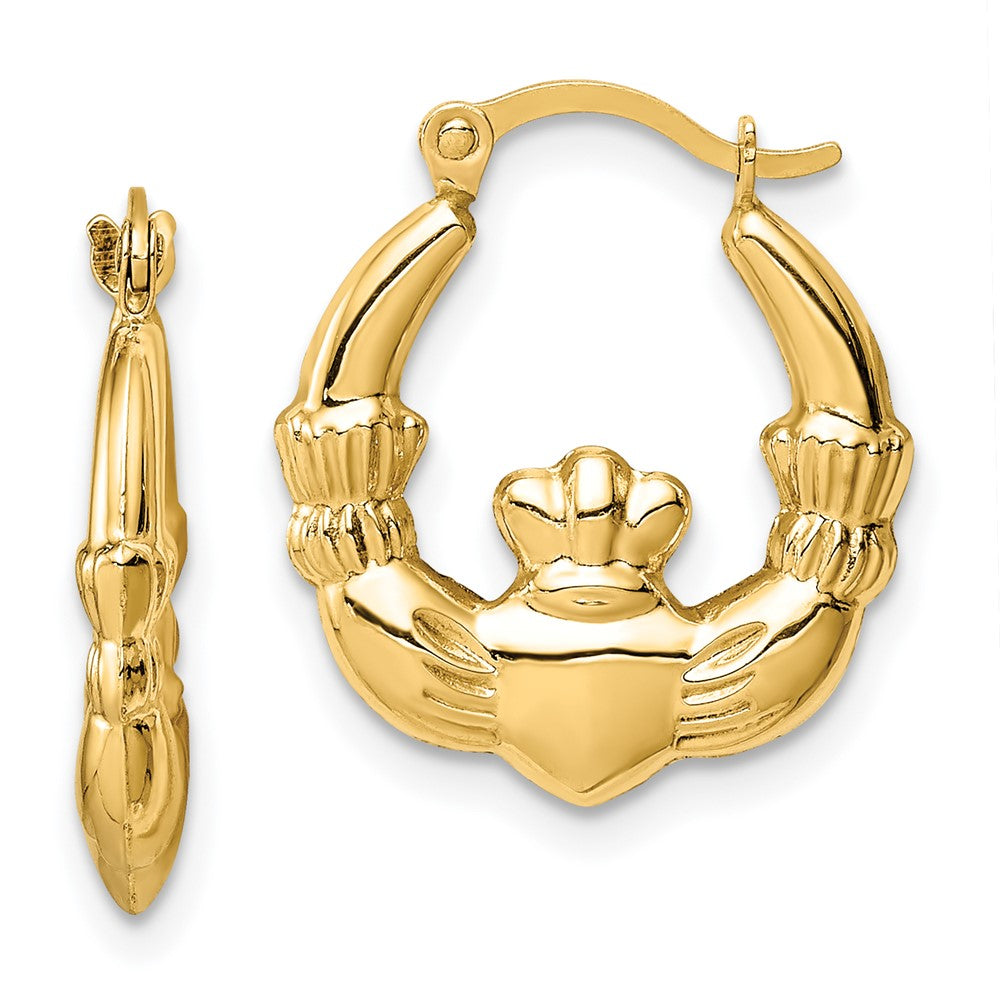 14K Yellow Gold Claddagh Hoop Earrings