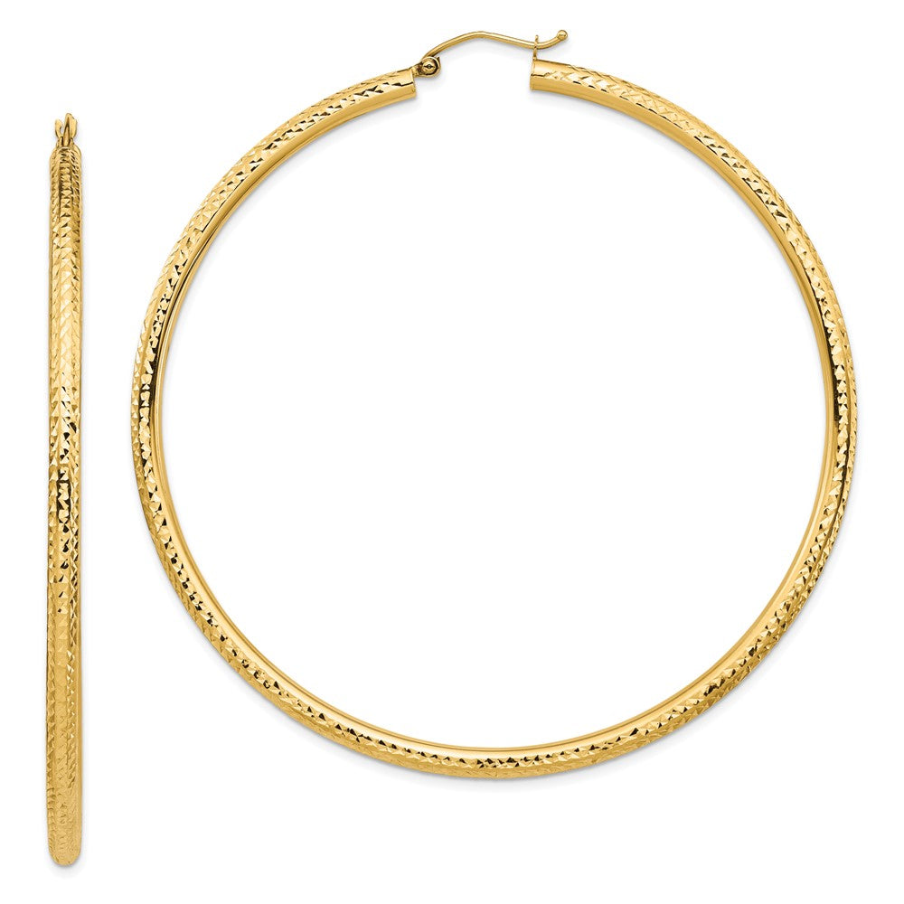 14K Yellow Gold Lightweight 3mm Diamond-Cut Hoop Earrings
