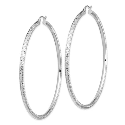 14K White Gold Lightweight 3mm Diamond-Cut Hoop Earrings