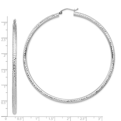 14K White Gold Lightweight 3mm Diamond-Cut Hoop Earrings