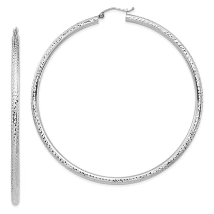 14K White Gold Lightweight 3mm Diamond-Cut Hoop Earrings