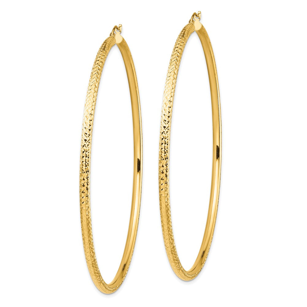 14K Yellow Gold Lightweight 3mm Diamond-Cut Hoop Earrings