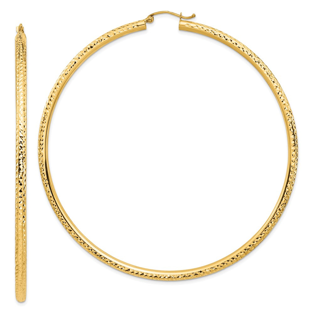 14K Yellow Gold Lightweight 3mm Diamond-Cut Hoop Earrings