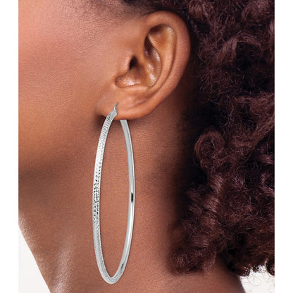 14K White Gold Lightweight 3mm Diamond-Cut Hoop Earrings