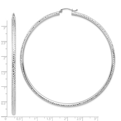 14K White Gold Lightweight 3mm Diamond-Cut Hoop Earrings